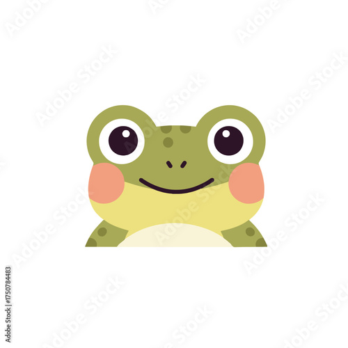 Cute frog face vector icon. Happy cartoon amphibian head illustration isolated on white.