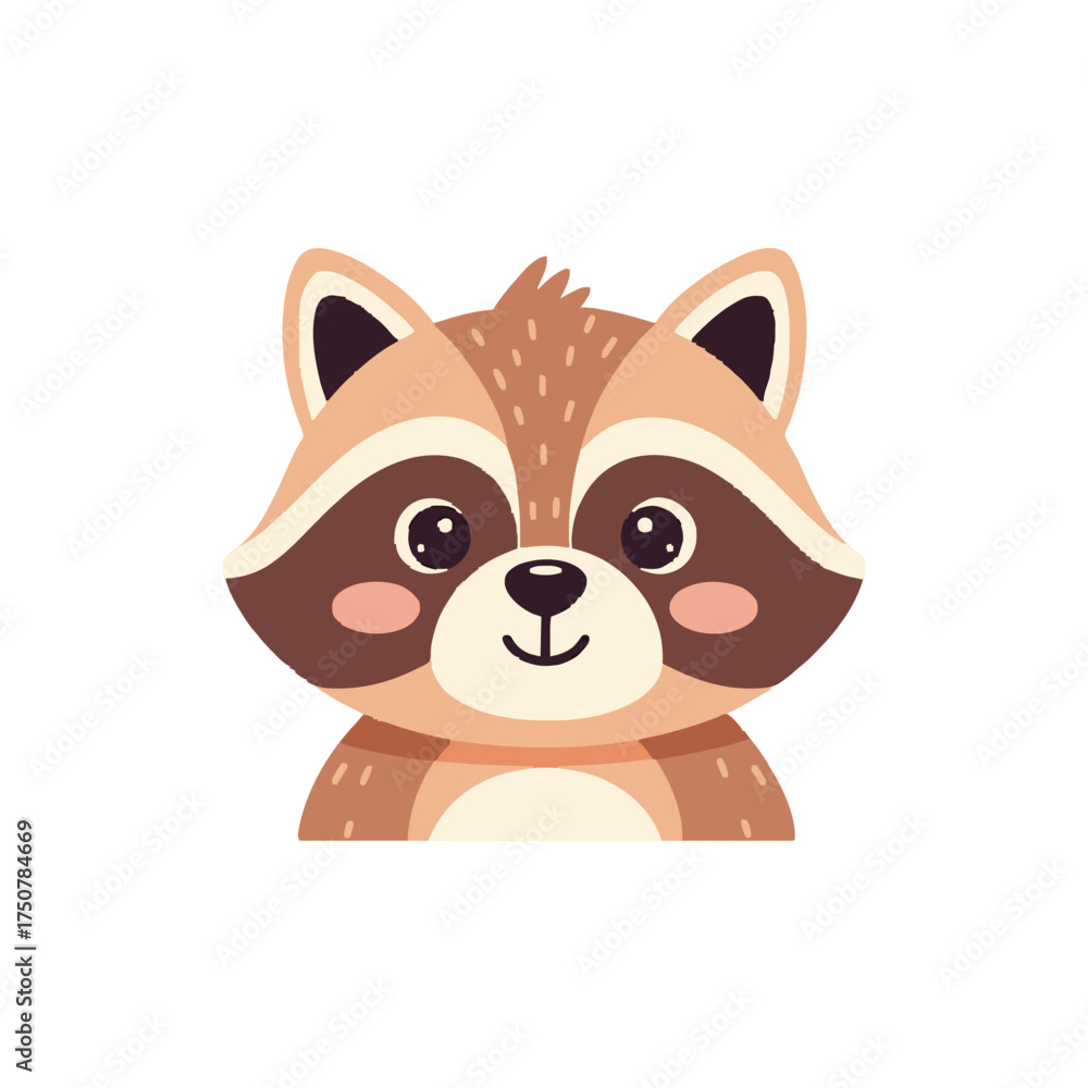 Fototapeta premium Cute raccoon face vector icon. Adorable cartoon forest animal head illustration.