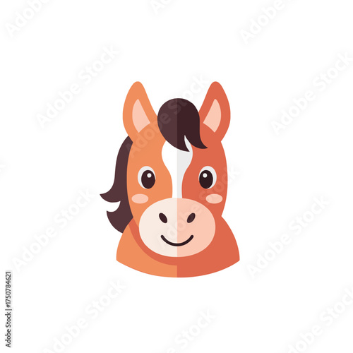 Cute horse face vector icon. Adorable cartoon pony head illustration.