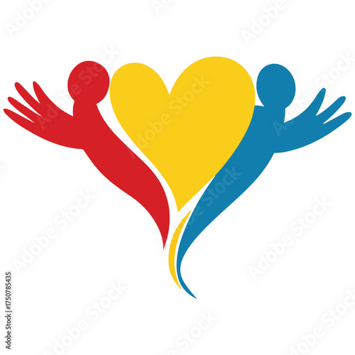 Abstract Unity Design with Colorful Figures and Central Heart Symbol
