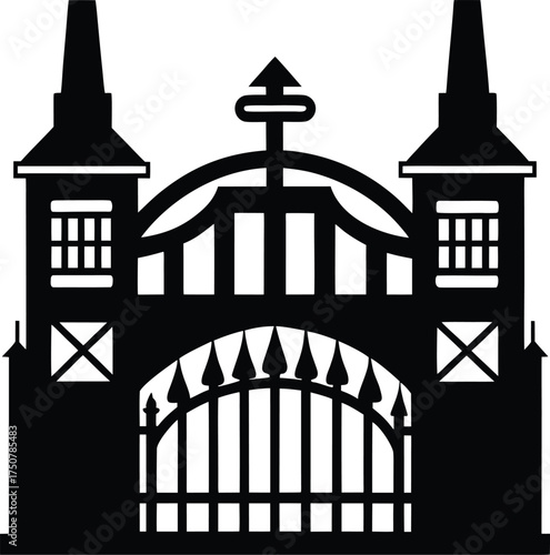 Grand Entrance Gateway Black Silhouette Architecture Historic Building Castle Fortification Decorative Arch Design Element