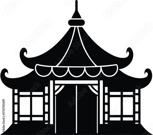 Asian Temple Silhouette Vector Oriental Building Pagoda Style Architecture Traditional Structure Design Element