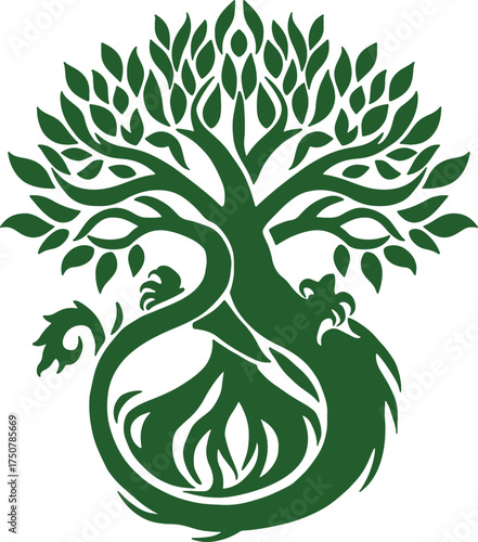Dragon Tree of Life Logo - Celtic Yggdrasil & Ouroboros Symbol in Green