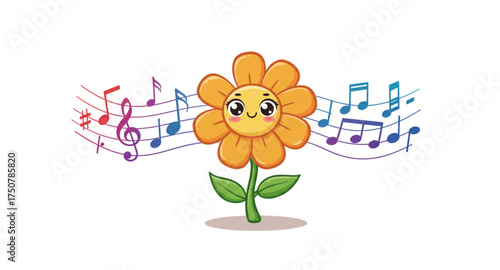 Music notes and cute flowers