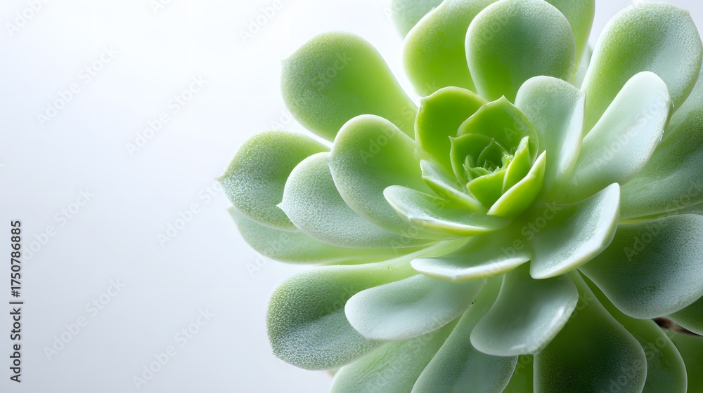 Fototapeta premium Light green succulent plant with soft petals and a central bloom.