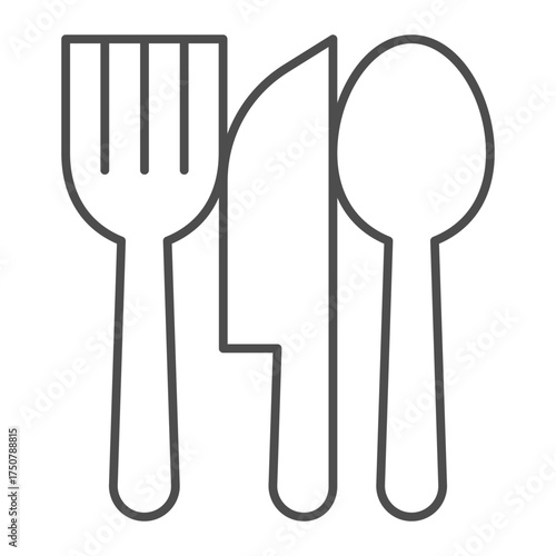 Spoon, spatula and fork thin line icon, cooking concept. Vector graphics. Kitchen set sign on white background, outline style icon for mobile or web design.