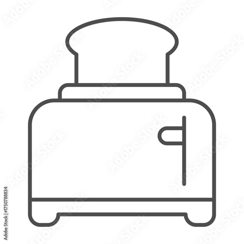 Electric toaster with slice of wheat bread thin line icon, cooking food concept. Vector graphics. Toaster sign on white background, outline style icon for mobile or web design.