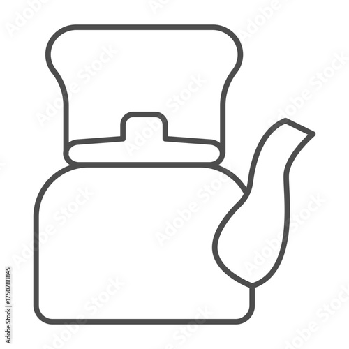 Metal teapot with handle and lid thin line icon, drink concept. Vector graphics. Teapot sign on white background, outline style icon for mobile or web design.