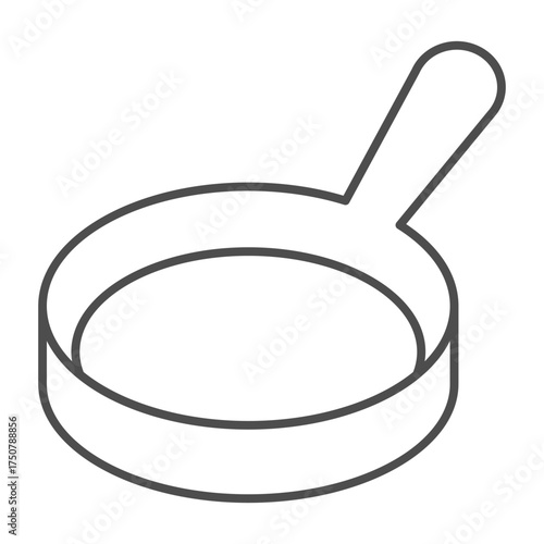 Regular metal frying pan thin line icon, cooking concept. Vector graphics. Kitchen pan sign on white background, outline style icon for mobile or web design.