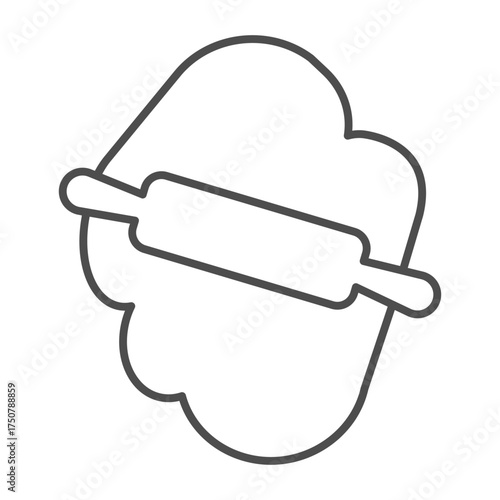 Rolling out flour dough thin line icon, cooking food concept. Vector graphics. Wooden roller sign on white background, outline style icon for mobile or web design.