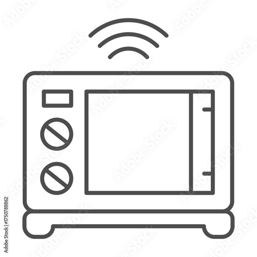 Electric oven with window and toggle switches thin line icon, cooking concept. Vector graphics. Microwave oven sign on white background, outline style icon for mobile or web design.