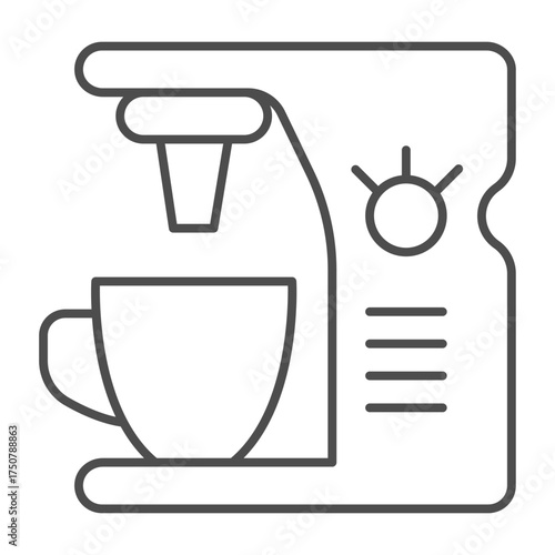 Coffee machine with tumbler and ceramic cup thin line icon, drink concept. Vector graphics. Electric machine sign on white background, outline style icon for mobile or web design.
