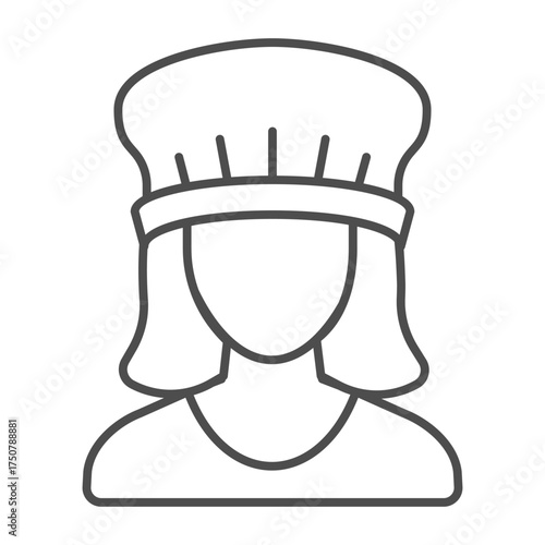 Woman, girl chef in a hat thin line icon, cooking concept. Vector graphics. Cooker sign on white background, outline style icon for mobile or web design.