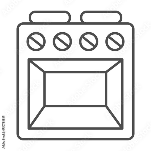 Gas stove with oven and toggle switches thin line icon, kitchen concept. Vector graphics. Stove sign on white background, outline style icon for mobile or web design.