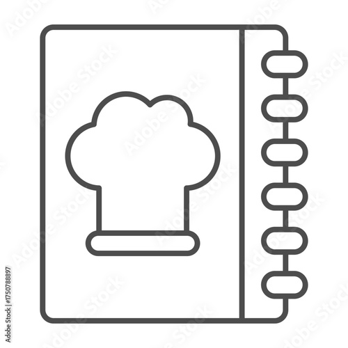 Recipe book with chef hat thin line icon, cooking concept. Vector graphics. Book notes sign on white background, outline style icon for mobile or web design.