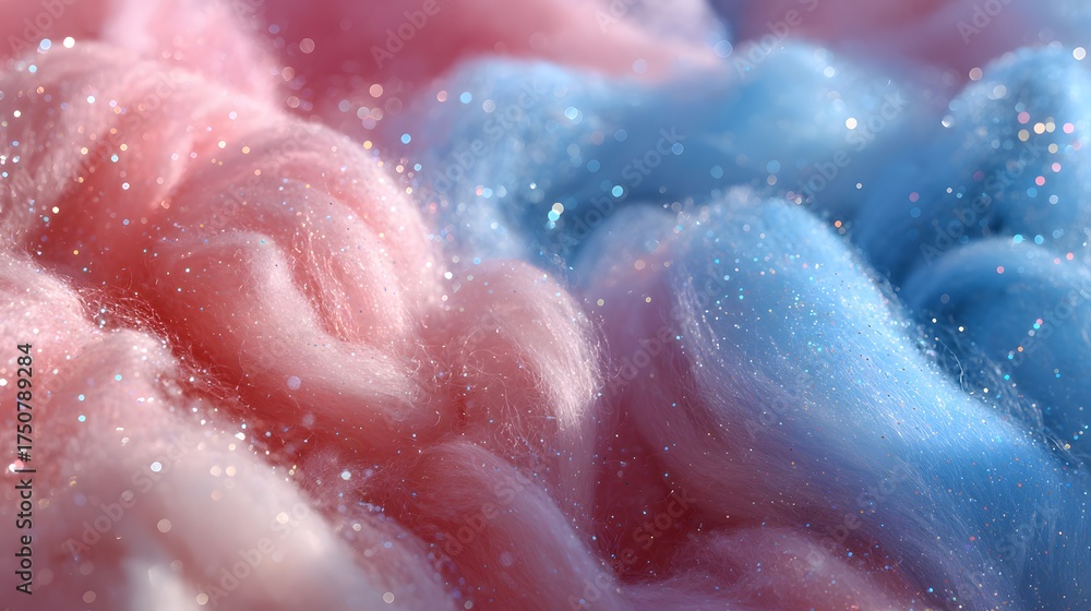 Fototapeta premium Fluffy spun sugar in pink and blue sparkles.