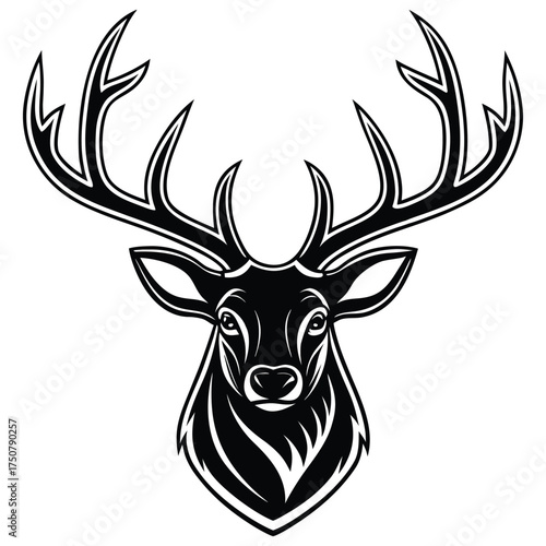 A black silhouette of a reindeer head with antlers