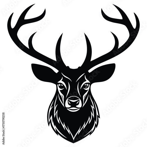 A black silhouette of a reindeer head with antlers