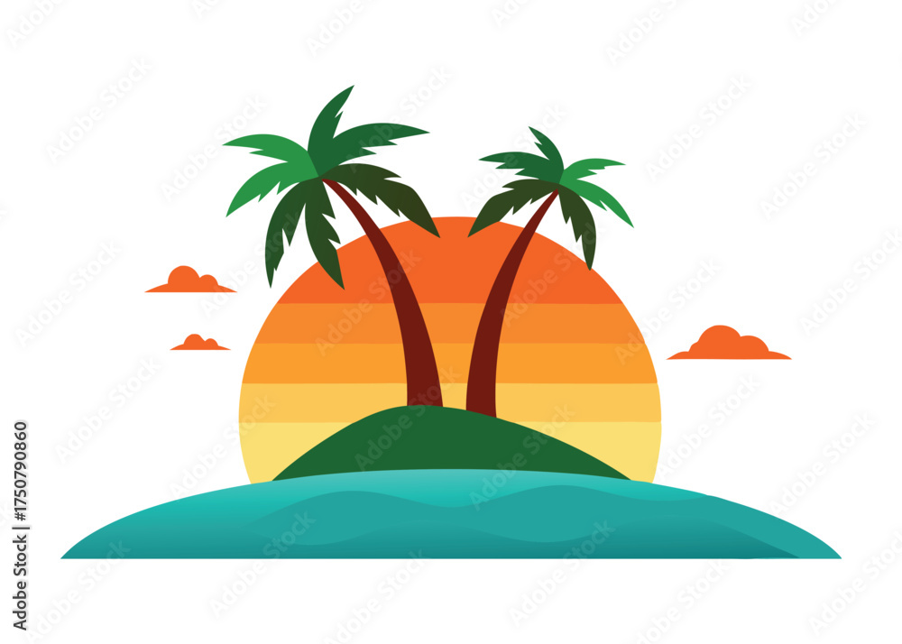 Obraz premium Coastal Island with Sunset Vector Design