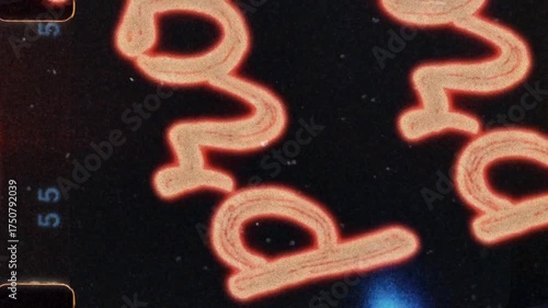 Vintage damaged film strip with grunge letters and symbols