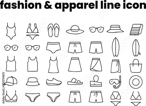 Minimal line icons of hats, beanies, caps, turbans, visors — black outline vector style for modern fashion design