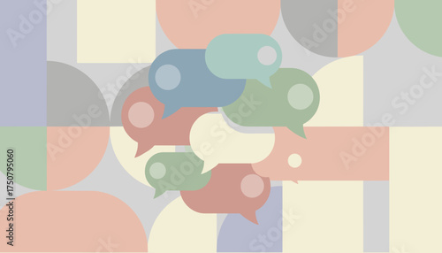 Abstract pastel speech bubbles symbolize conversation social media and digital communication