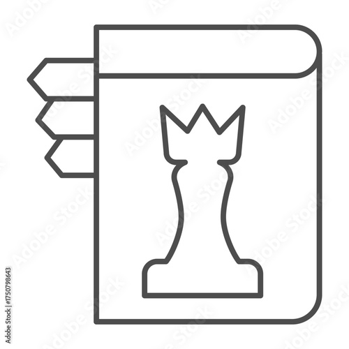 Chess rules book thin line icon, chess game concept. Vector graphics. Notepad with bookmark sign on white background, outline style icon for mobile or web design.