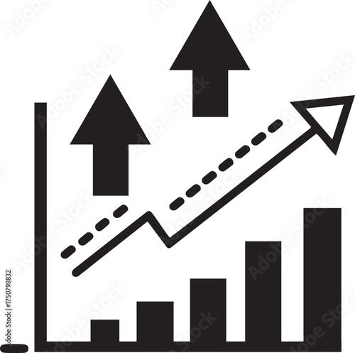 Business Growth Chart with Upward Arrows and Bar Graph