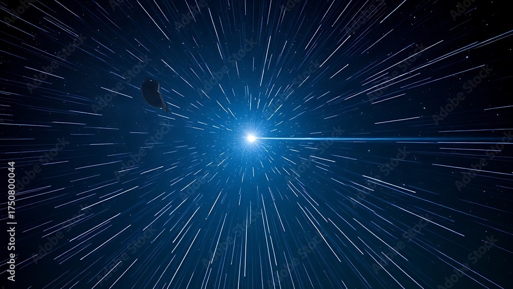 Fototapeta premium Star trails converging into a radiant point, piercing through the Milky Way in long exposure.