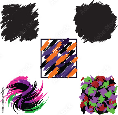 Abstract black brush stroke swirls background. Brush stroke bundle design