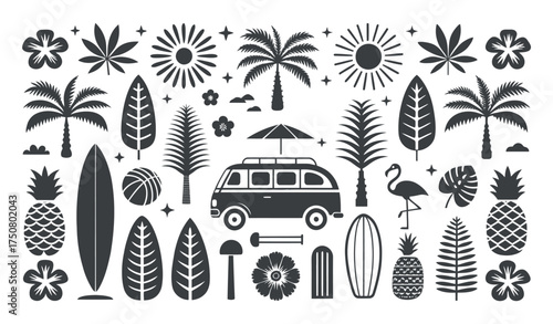 Tropical Escape Vector Set: Summer Beach Vibes and Exotic Island Elements