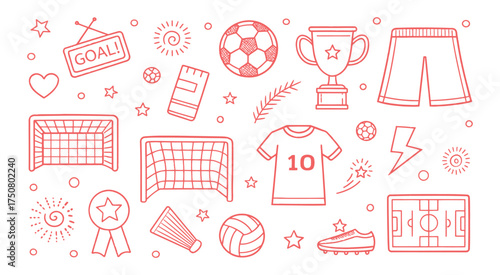 Soccer Game Doodles Hand Drawn Vector Illustration Sport Elements Play Match
