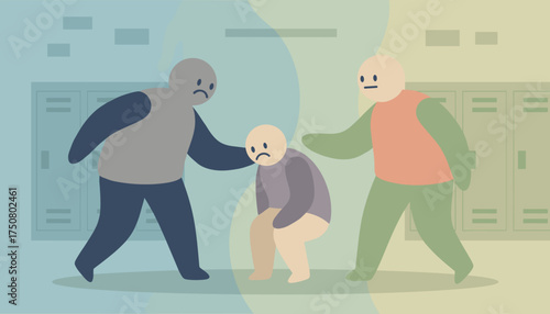 Student bullying scene in school hallway showing sadness support and exclusion