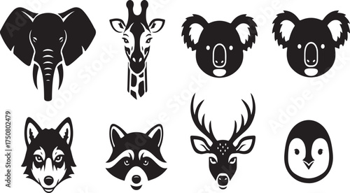 Variety of animal face illustrations featuring different species with distinct characteristics and expressions