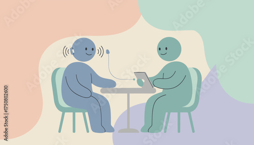 Inclusive communication with hearing support and tablet for better understanding and accessibility