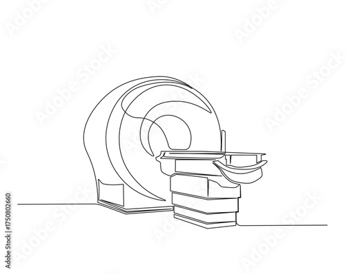 Mri scanner machine outline illustration. Continuous line drawing of Ct scanner machine.