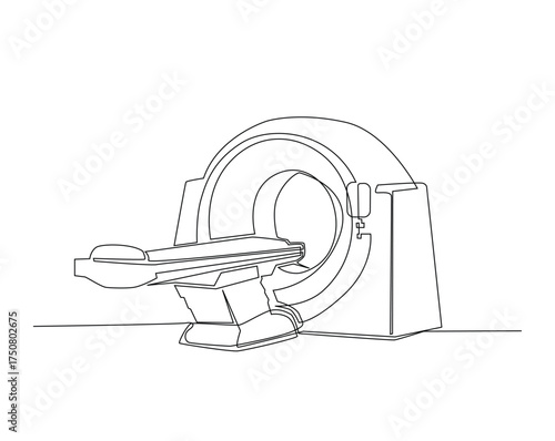 Mri scanner machine outline illustration. Continuous line drawing of Ct scanner machine.
