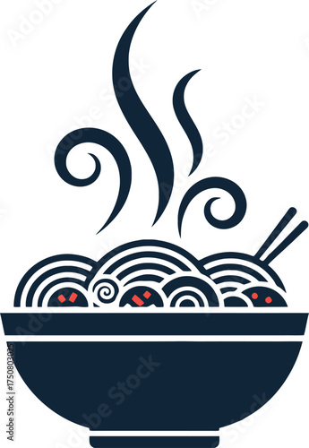 Steaming Bowl of Noodles with Chopsticks Icon.