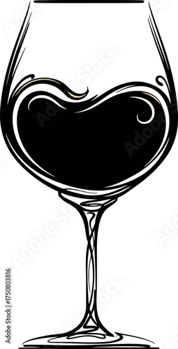 Elegant Wine Glass with Swirling Red Wine.