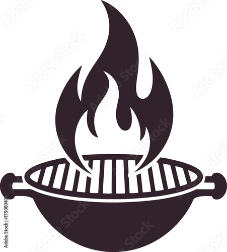 Simple silhouette icon of a barbecue grill with flames.