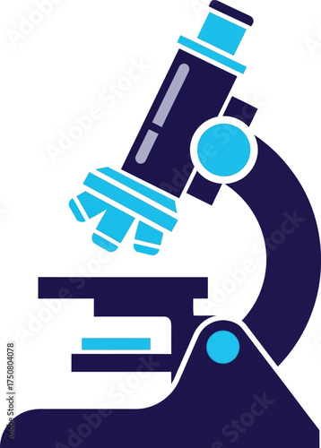 A simple blue icon depicting a scientific microscope for research purposes