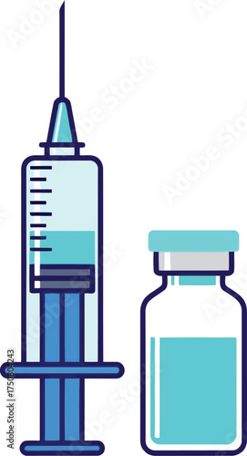 Simple illustration of a medical syringe and vial with clear liquid