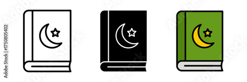 Quran book icon set vector illustration stroke, filled and colored concept for web design.