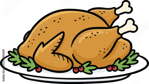 roasted whole turkey dinner illustration