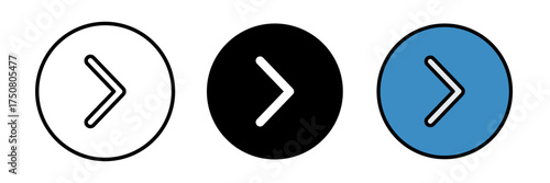 Right arrow icon Simple right arrow icon. Arrow pointing right in a circle in stroke, filled and colored concept for web design.
