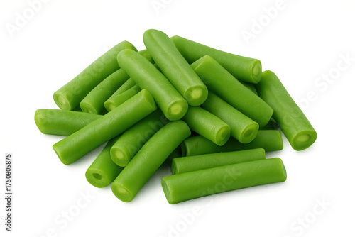 Green beans showing fresh haricots verts cut into pieces, ready for healthy food preparation, raw food