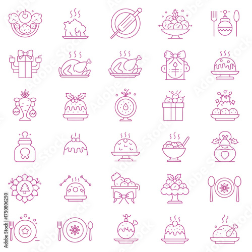 Minimalist Outline Christmas Holiday Food and Drink Icon Set Design Collection