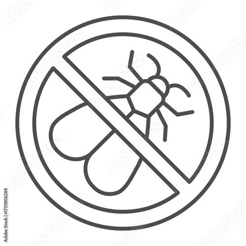 Midge ban thin line icon, pest concept. Vector graphics. Prohibited item sign on white background, outline style icon for mobile or web design.