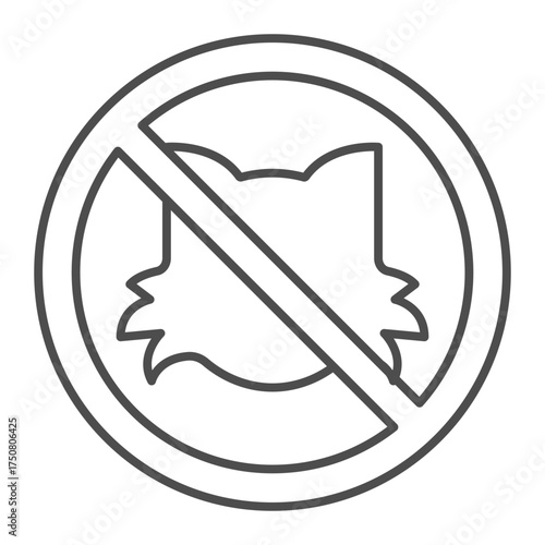 Cat head ban thin line icon, pets concept. Vector graphics. Forbidden, prohibited item sign on white background, outline style icon for mobile or web design.