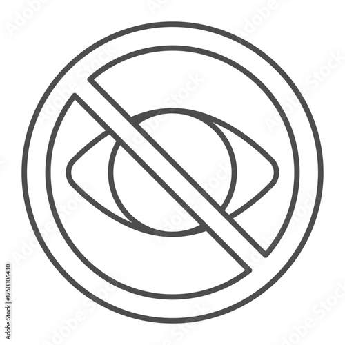 Eye, vision ban thin line icon, look and spy concept. Vector graphics. Forbidden, prohibited item sign on white background, outline style icon for mobile or web design.